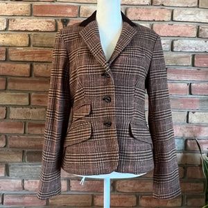 Chaps Brown and Tan Plaid Wool Blend Blazer with Corduroy Collar in Size 4